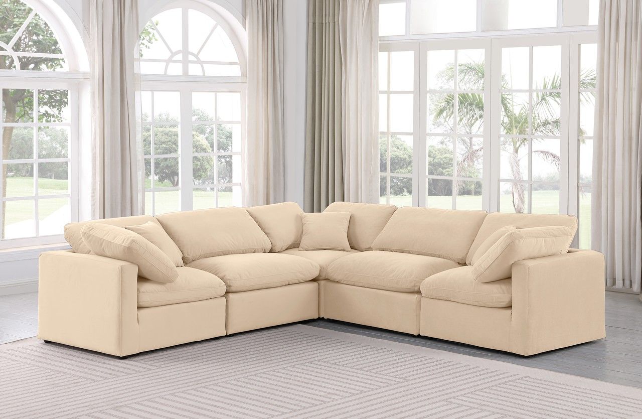 Indulge 5 Piece Modular Sectional In Beige Velvet