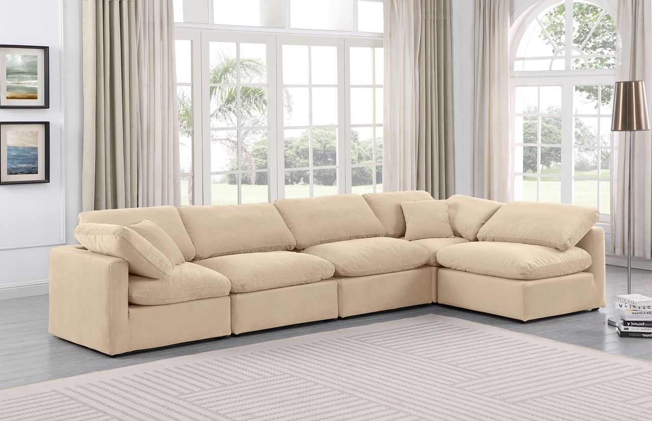 Indulge 5 Piece Modular Sectional In Beige Velvet