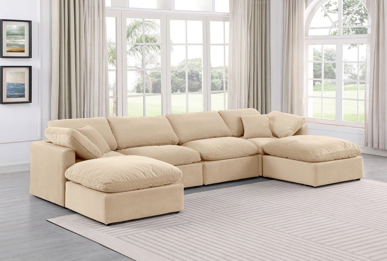 Indulge 6 Piece Modular Sectional In Beige Velvet