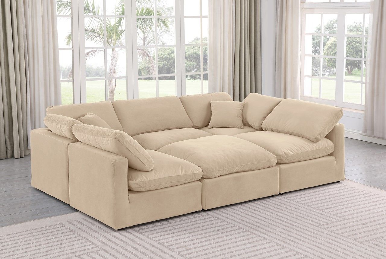 Indulge 6 Piece Modular Sectional In Beige Velvet