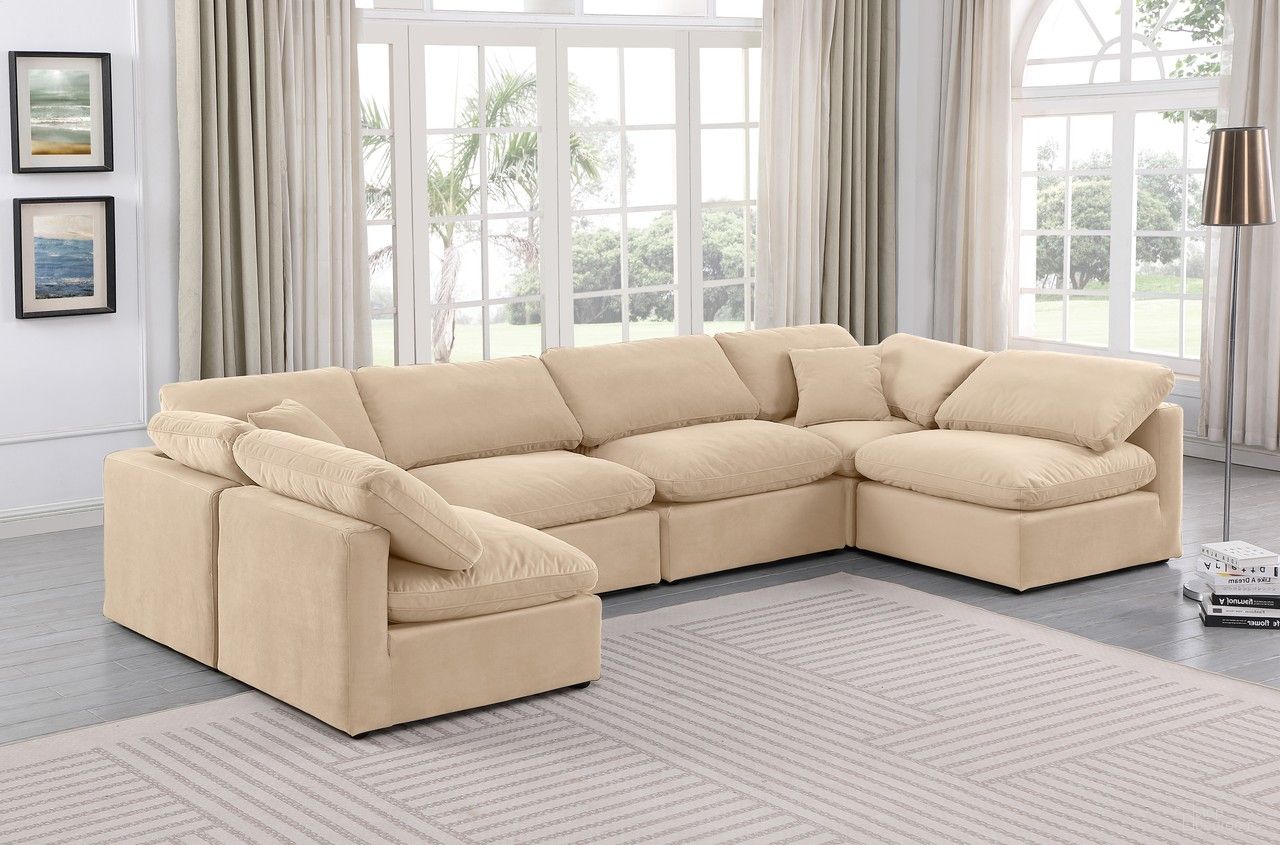 Indulge 6 Piece Modular Sectional In Beige Velvet