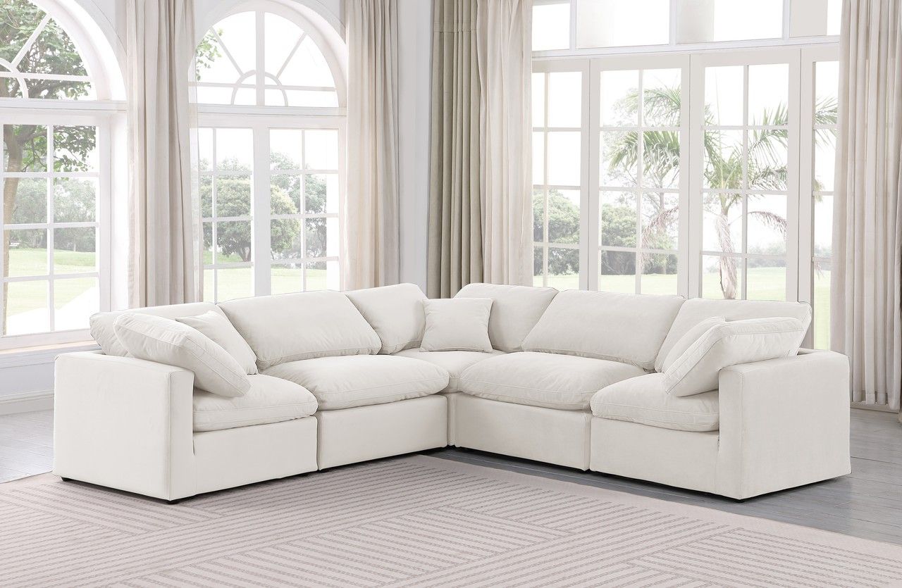 Indulge 5 Piece Modular Sectional In Cream Velvet