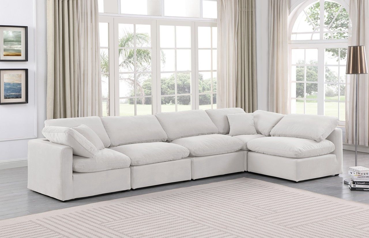 Indulge 5 Piece Modular Sectional In Cream Velvet