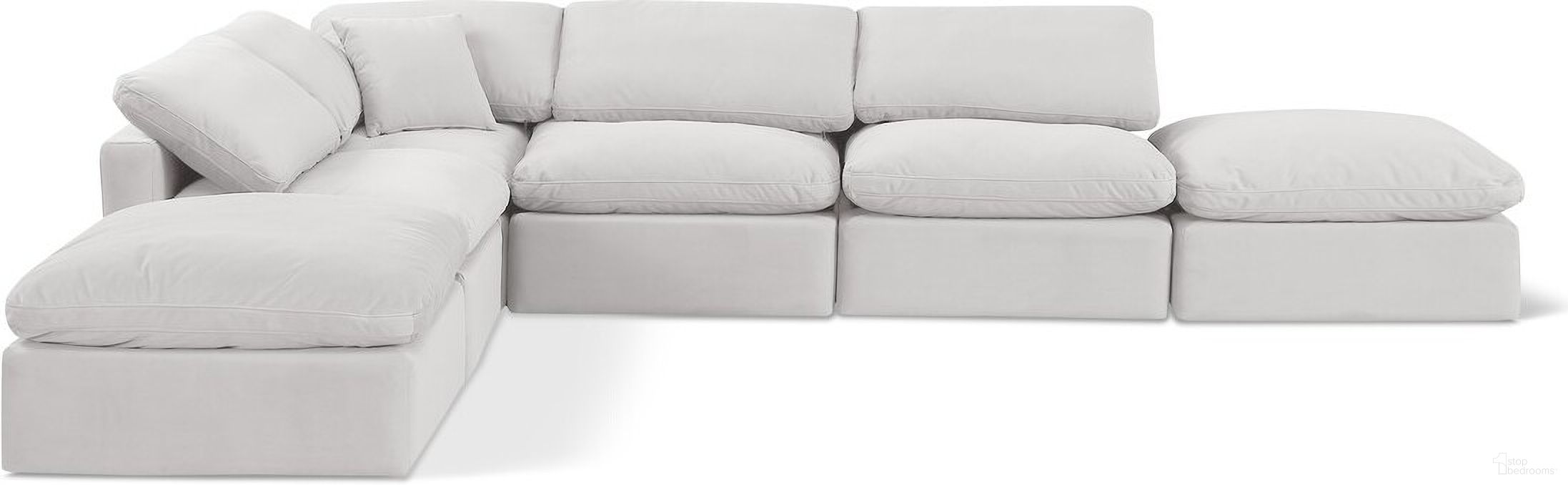 The appearance of Indulge 6 Piece Modular Sectional In Cream Velvet designed by Meridian in the modern / contemporary interior design. This cream velvet piece of furniture was selected by 1StopBedrooms from Indulge Collection to add a touch of cosiness and style into your home. Sku: 147Cream-Armless;147Cream-Armless;147Cream-Armless;147Cream-Corner;147Cream-Ott;147Cream-Ott. Material: Velvet.