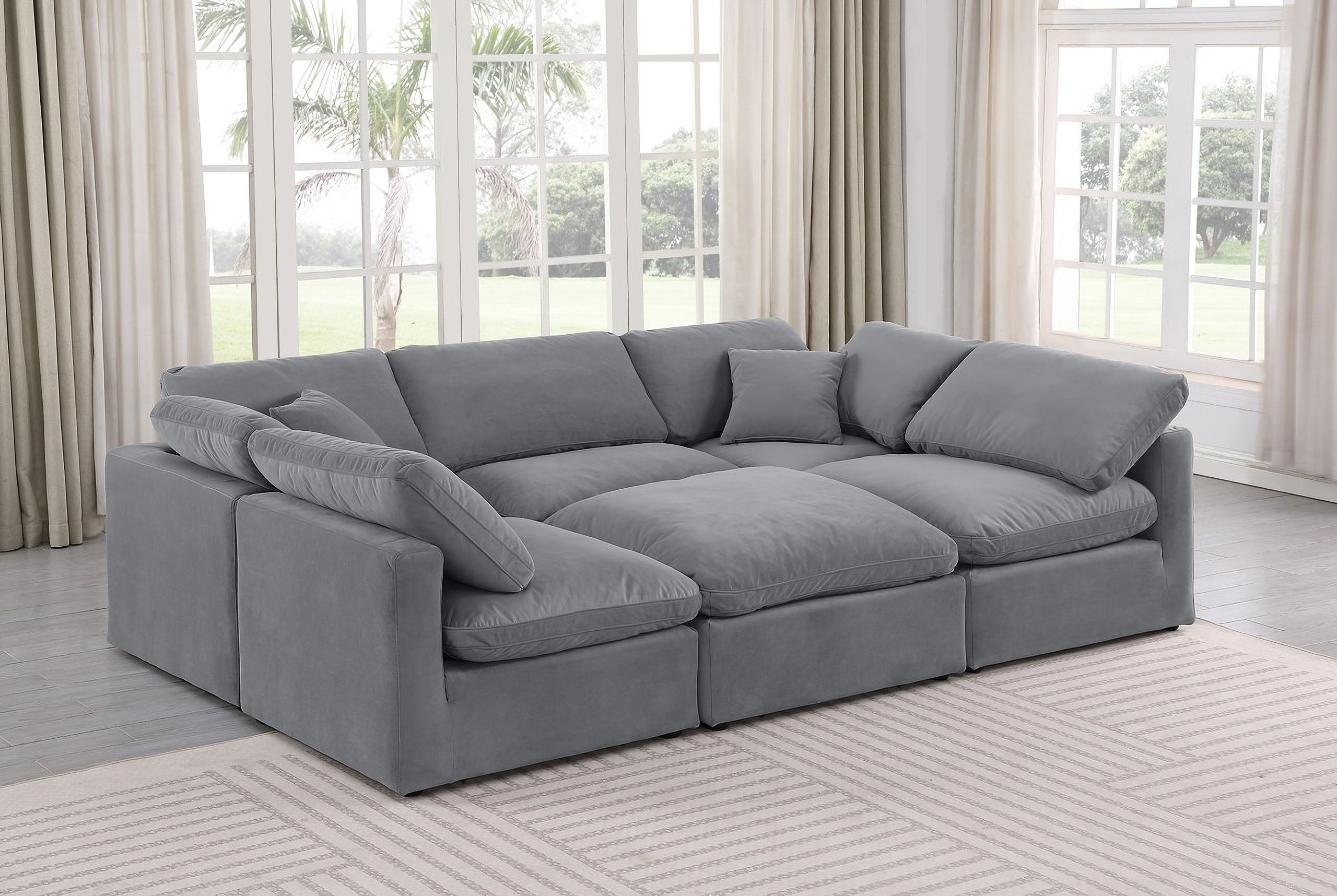 Indulge 6 Piece Modular Sectional In Grey Velvet