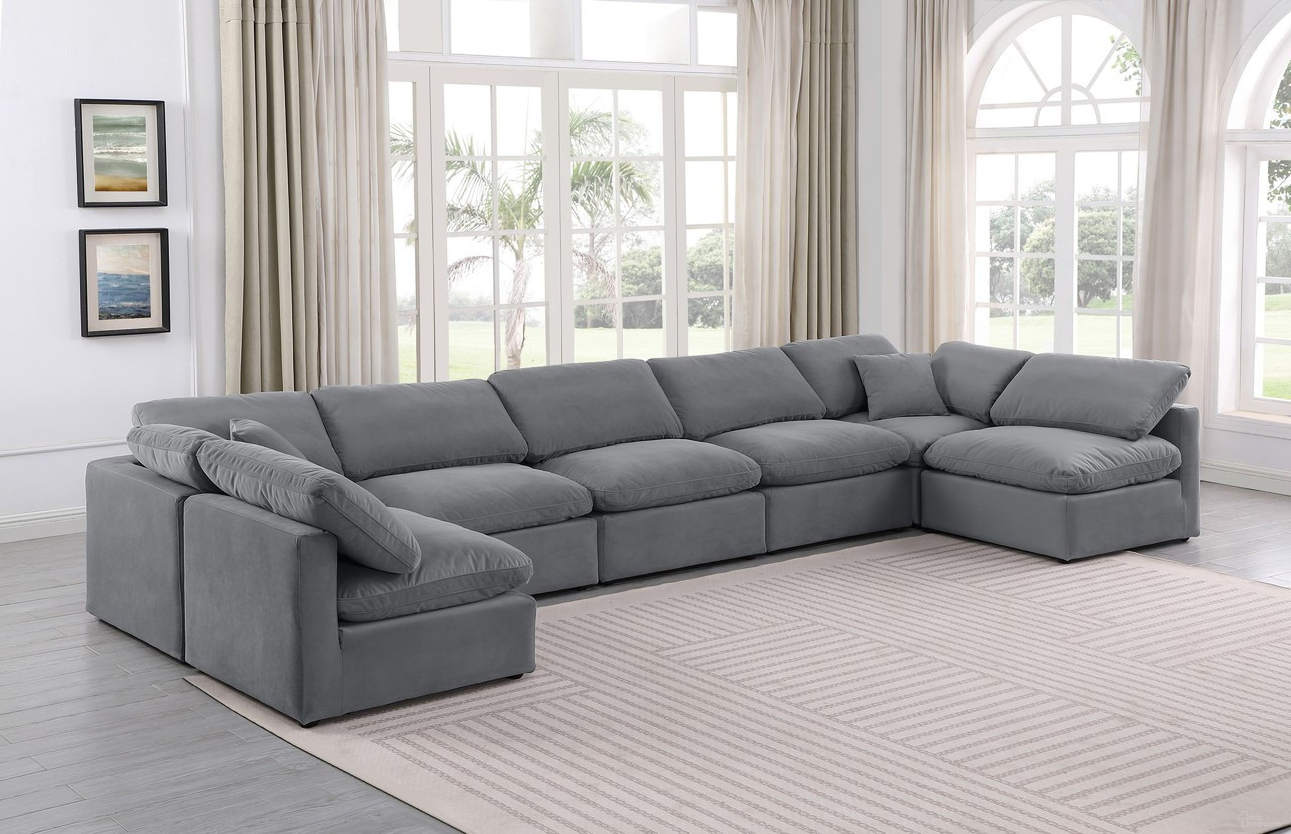 The appearance of Indulge 7 Piece Modular Sectional In Grey Velvet designed by Meridian in the modern / contemporary interior design. This grey velvet piece of furniture  was selected by 1StopBedrooms from Indulge Collection to add a touch of cosiness and style into your home. Sku: 147Grey-Armless;147Grey-Armless;147Grey-Armless;147Grey-Armless;147Grey-Armless;147Grey-Corner;147Grey-Corner. Material: Velvet.