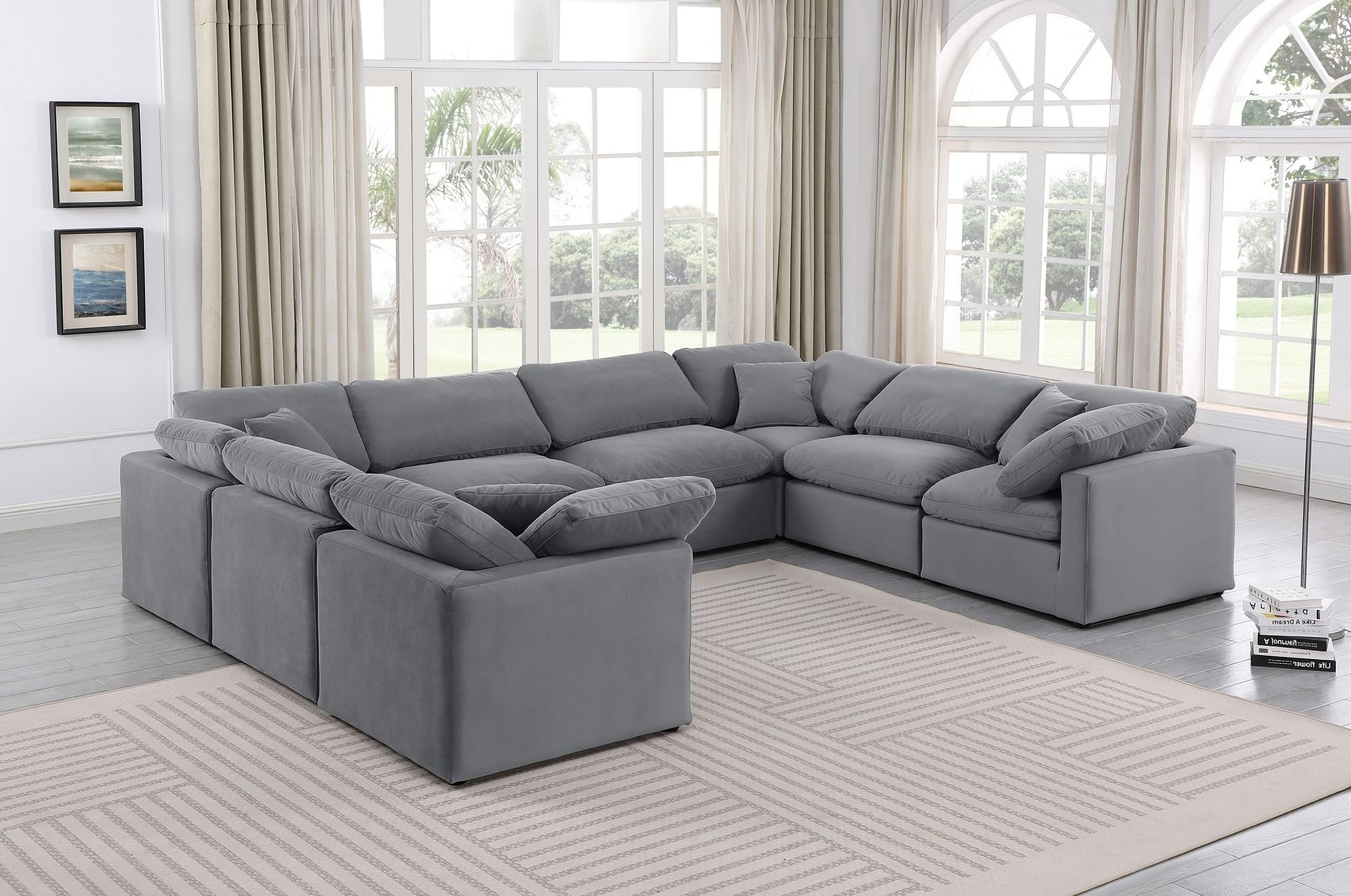 The appearance of Indulge 8 Piece Modular Sectional In Grey Velvet designed by Meridian in the modern / contemporary interior design. This grey velvet piece of furniture  was selected by 1StopBedrooms from Indulge Collection to add a touch of cosiness and style into your home. Sku: 147Grey-Armless;147Grey-Armless;147Grey-Armless;147Grey-Armless;147Grey-Corner;147Grey-Corner;147Grey-Corner;147Grey-Corner. Material: Velvet.