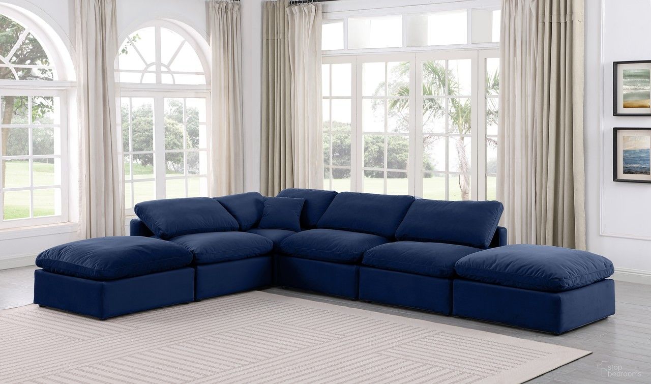 The appearance of Indulge 6 Piece Modular Sectional In Navy Velvet designed by Meridian in the modern / contemporary interior design. This navy velvet piece of furniture was selected by 1StopBedrooms from Indulge Collection to add a touch of cosiness and style into your home. Sku: 147Navy-Armless;147Navy-Armless;147Navy-Armless;147Navy-Corner;147Navy-Ott;147Navy-Ott. Material: Velvet.