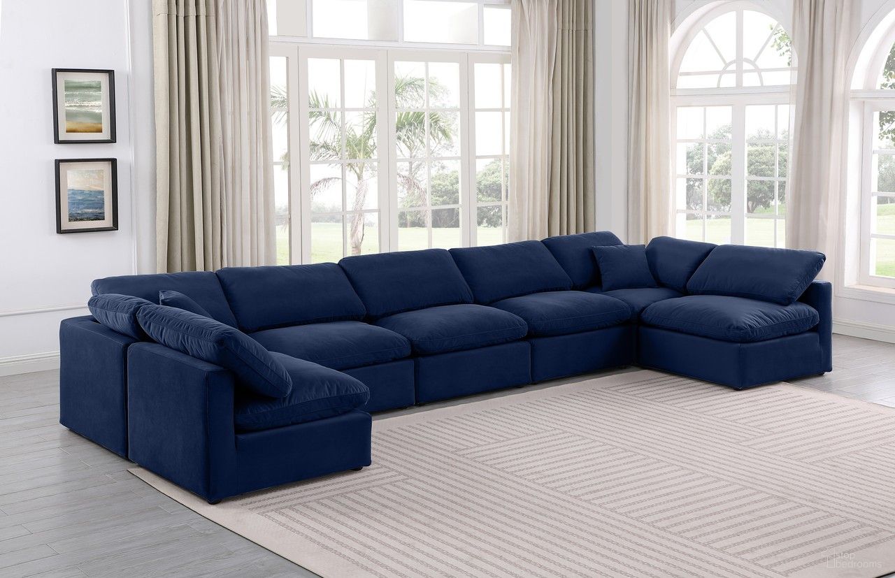 Indulge 7 Piece Modular Sectional In Navy Velvet