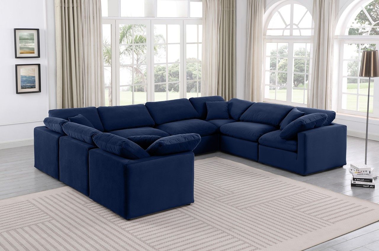 The appearance of Indulge 8 Piece Modular Sectional In Navy Velvet designed by Meridian in the modern / contemporary interior design. This navy velvet piece of furniture  was selected by 1StopBedrooms from Indulge Collection to add a touch of cosiness and style into your home. Sku: 147Navy-Armless;147Navy-Armless;147Navy-Armless;147Navy-Armless;147Navy-Corner;147Navy-Corner;147Navy-Corner;147Navy-Corner. Material: Velvet.