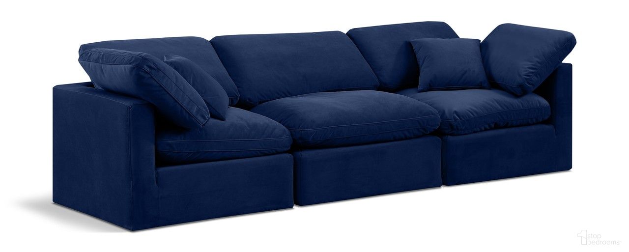 The appearance of Indulge 3 Piece Modular Sofa In Navy Velvet designed by Meridian in the modern / contemporary interior design. This navy velvet piece of furniture was selected by 1StopBedrooms from Indulge Collection to add a touch of cosiness and style into your home. Sku: 147Navy-Armless;147Navy-Corner;147Navy-Corner. Material: Velvet.