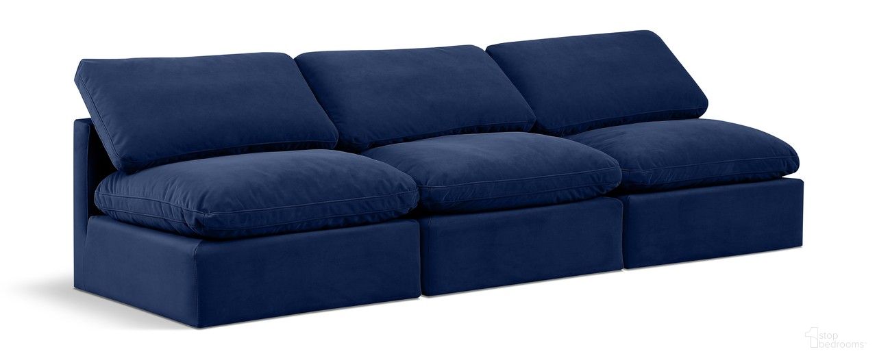 The appearance of Indulge 3 Piece Modular Sofa In Navy Velvet designed by Meridian in the modern / contemporary interior design. This navy velvet piece of furniture was selected by 1StopBedrooms from Indulge Collection to add a touch of cosiness and style into your home. Sku: 147Navy-Armless;147Navy-Armless;147Navy-Armless. Material: Velvet.