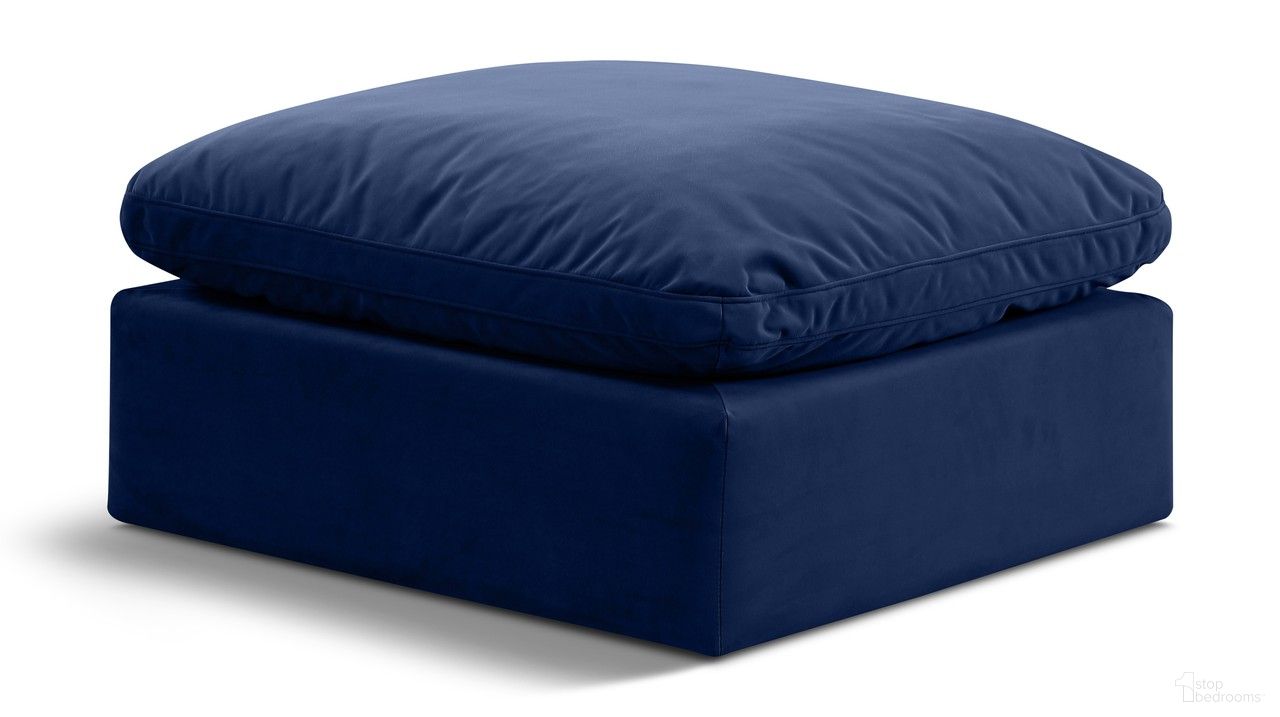 The appearance of Indulge Ottoman In Navy Velvet designed by Meridian in the modern / contemporary interior design. This navy velvet piece of furniture  was selected by 1StopBedrooms from Indulge Collection to add a touch of cosiness and style into your home. Sku: 147Navy-Ott. Material: Velvet.