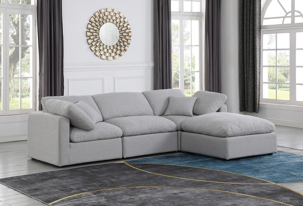 The appearance of Indulge Textured Fabric 4 Piece Modular Sectional In Grey Linen designed by Meridian in the modern / contemporary interior design. This grey linen piece of furniture was selected by 1StopBedrooms from Indulge Collection to add a touch of cosiness and style into your home. Sku: 141Grey-Armless;141Grey-Corner;141Grey-Corner;141Grey-Ott. Material: Textured.