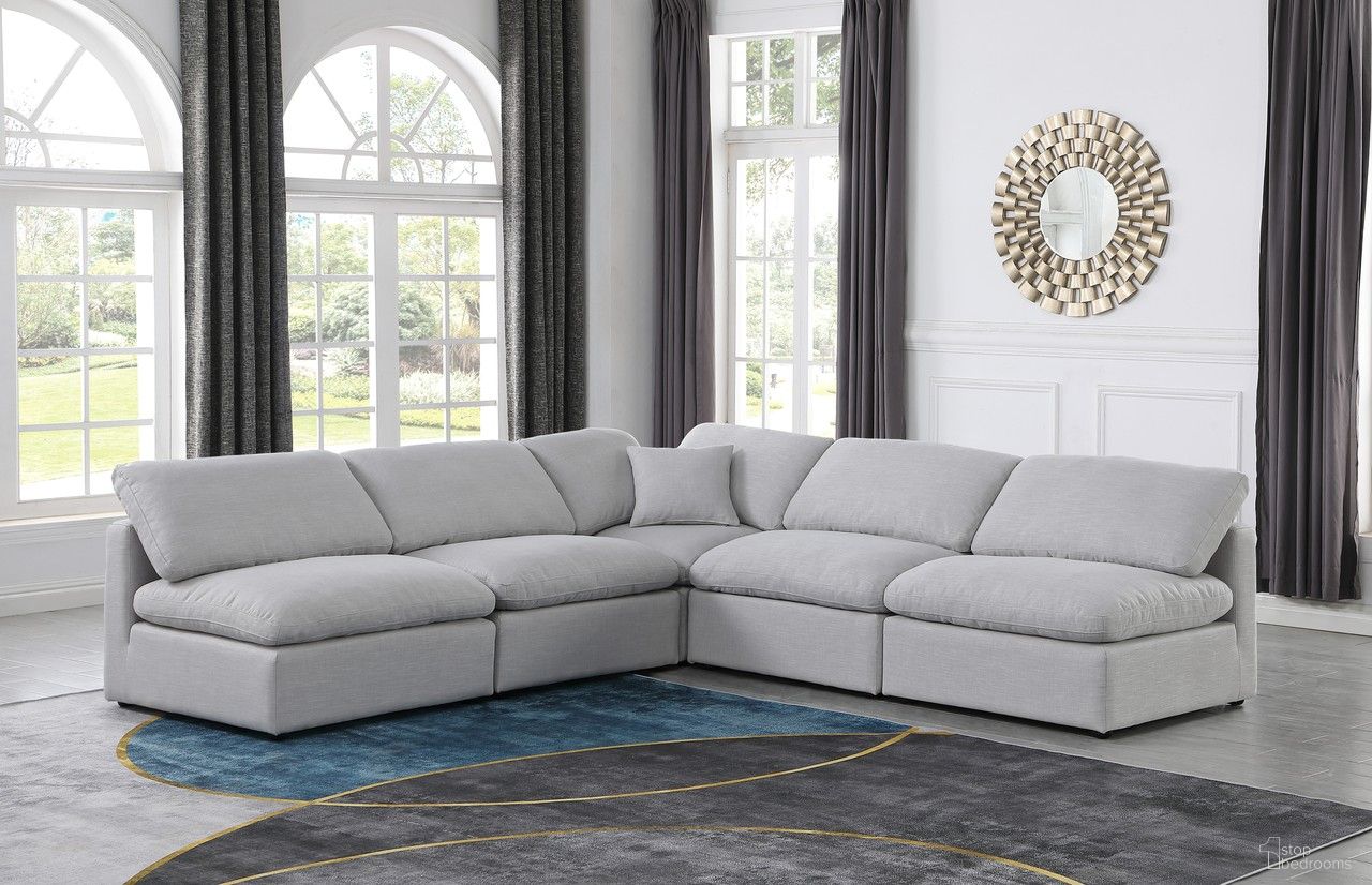 Indulge Textured Fabric 5 Piece Modular Sectional In Grey Linen