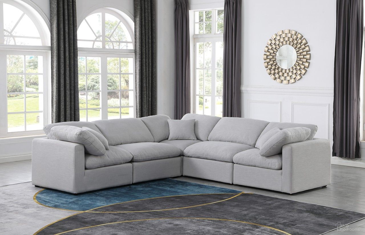 Indulge Textured Fabric 5 Piece Modular Sectional In Grey Linen