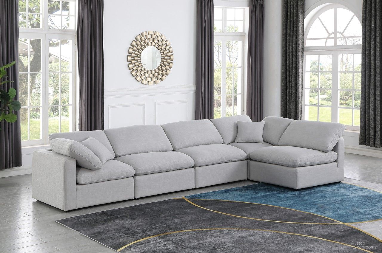 Indulge Textured Fabric 5 Piece Modular Sectional In Grey Linen