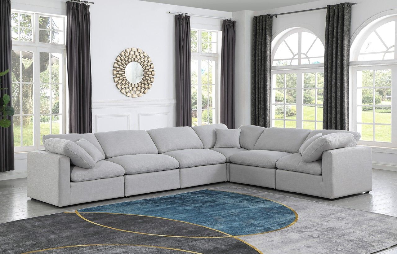 The appearance of Indulge Textured Fabric 6 Piece Modular Sectional In Grey Linen designed by Meridian in the modern / contemporary interior design. This grey linen piece of furniture was selected by 1StopBedrooms from Indulge Collection to add a touch of cosiness and style into your home. Sku: 141Grey-Armless;141Grey-Armless;141Grey-Armless;141Grey-Corner;141Grey-Corner;141Grey-Corner. Material: Textured. Layout: L-Shape.