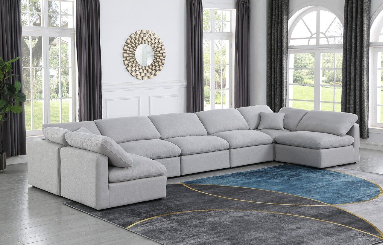 Indulge Textured Fabric 7 Piece Modular Sectional In Grey Linen