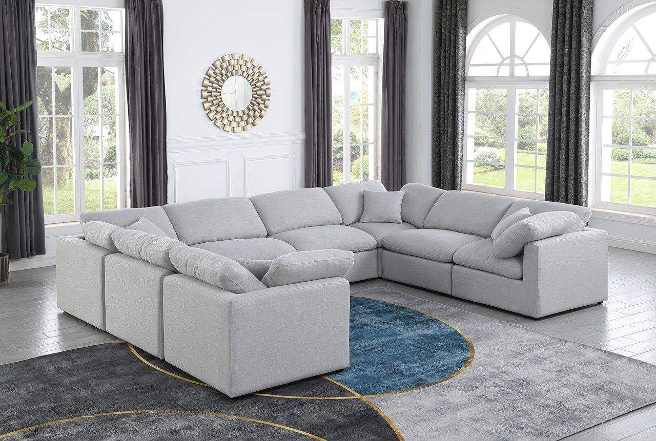 Indulge Textured Fabric 8 Piece Modular Sectional In Grey Linen