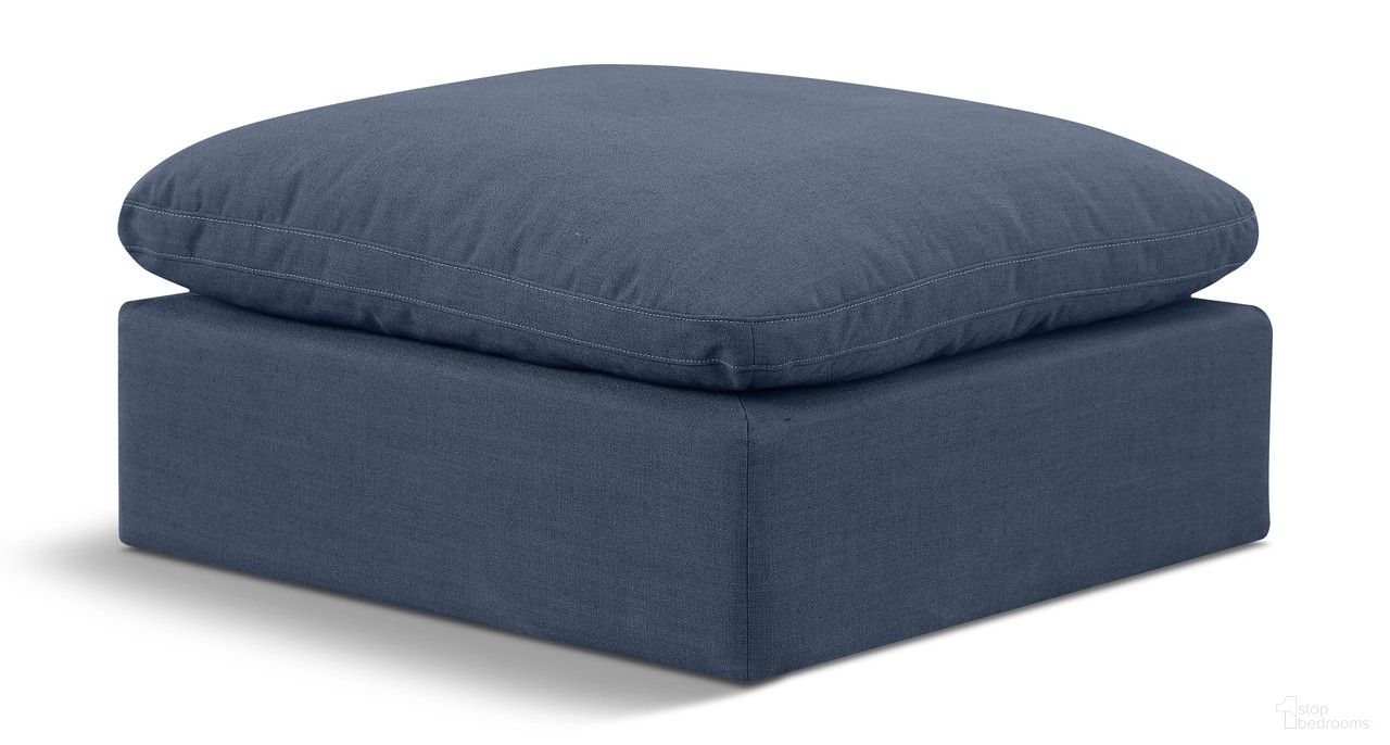 The appearance of Indulge Textured Fabric Ottoman In Navy Linen designed by Meridian in the modern / contemporary interior design. This navy linen piece of furniture  was selected by 1StopBedrooms from Indulge Collection to add a touch of cosiness and style into your home. Sku: 141Navy-Ott. Material: Wood.