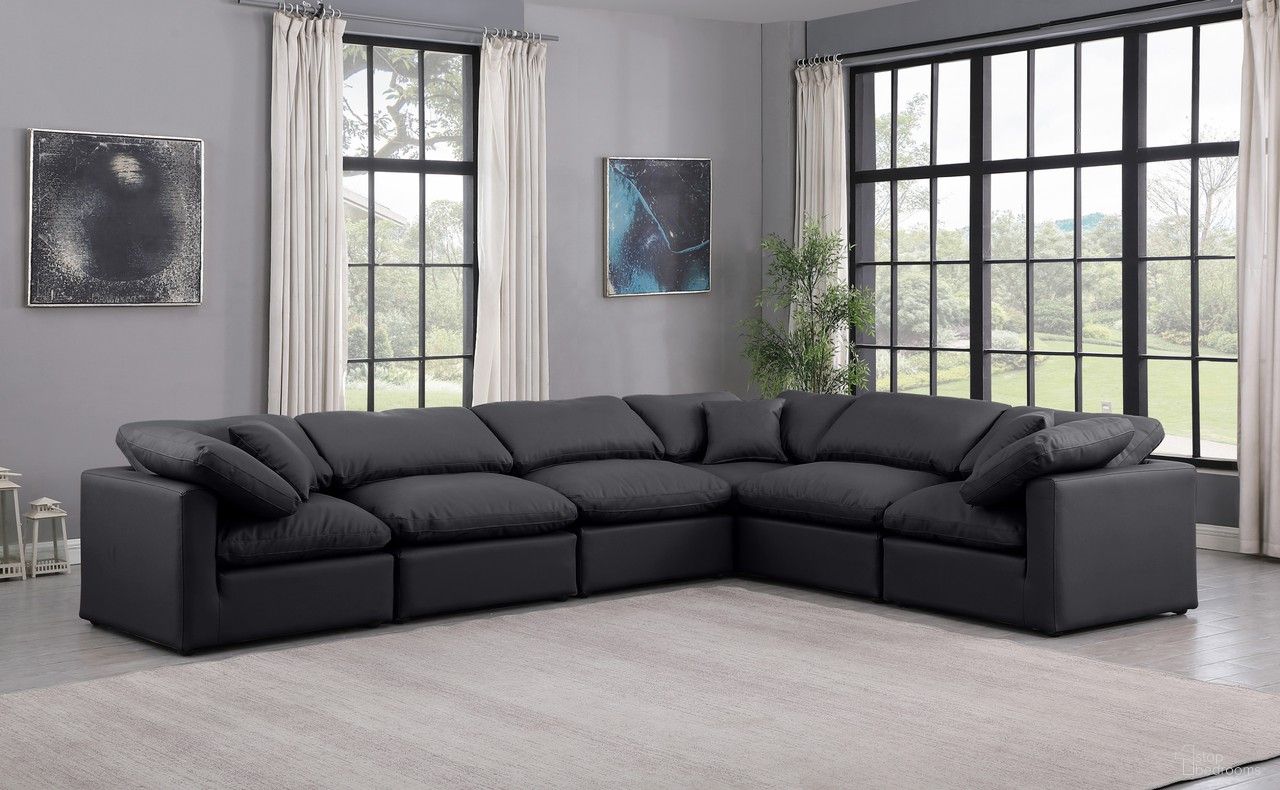 The appearance of Indulge Vegan Leather 6 Piece Modular Sectional In Black designed by Meridian in the modern / contemporary interior design. This black piece of furniture was selected by 1StopBedrooms from Indulge Collection to add a touch of cosiness and style into your home. Sku: 146Black-Armless;146Black-Armless;146Black-Armless;146Black-Corner;146Black-Corner;146Black-Corner. Material: Leather. Layout: L-Shape.