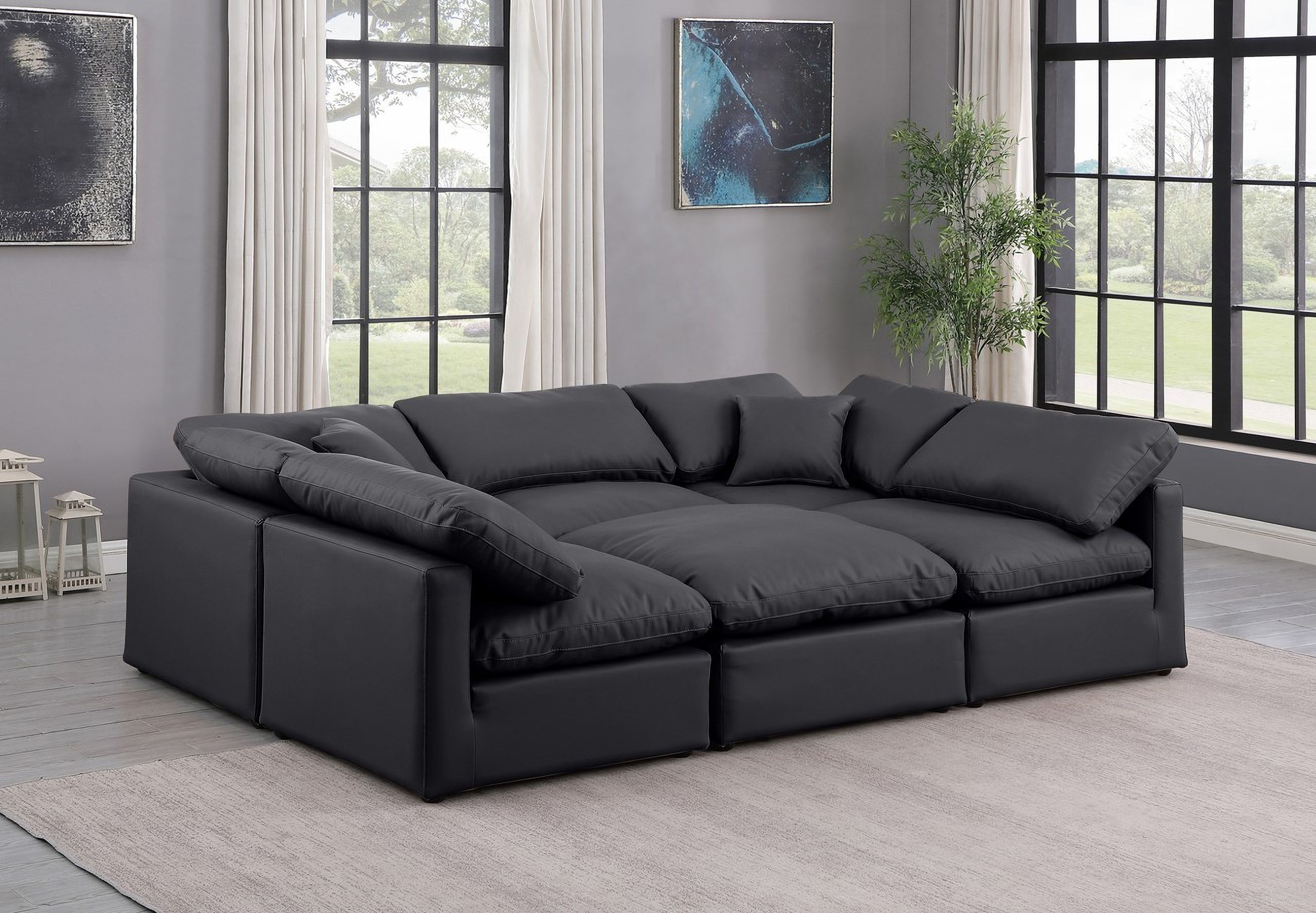 The appearance of Indulge Vegan Leather 6 Piece Modular Sectional In Black designed by Meridian in the modern / contemporary interior design. This black piece of furniture was selected by 1StopBedrooms from Indulge Collection to add a touch of cosiness and style into your home. Sku: 146Black-Armless;146Black-Armless;146Black-Armless;146Black-Corner;146Black-Corner;146Black-Ott. Material: Leather.