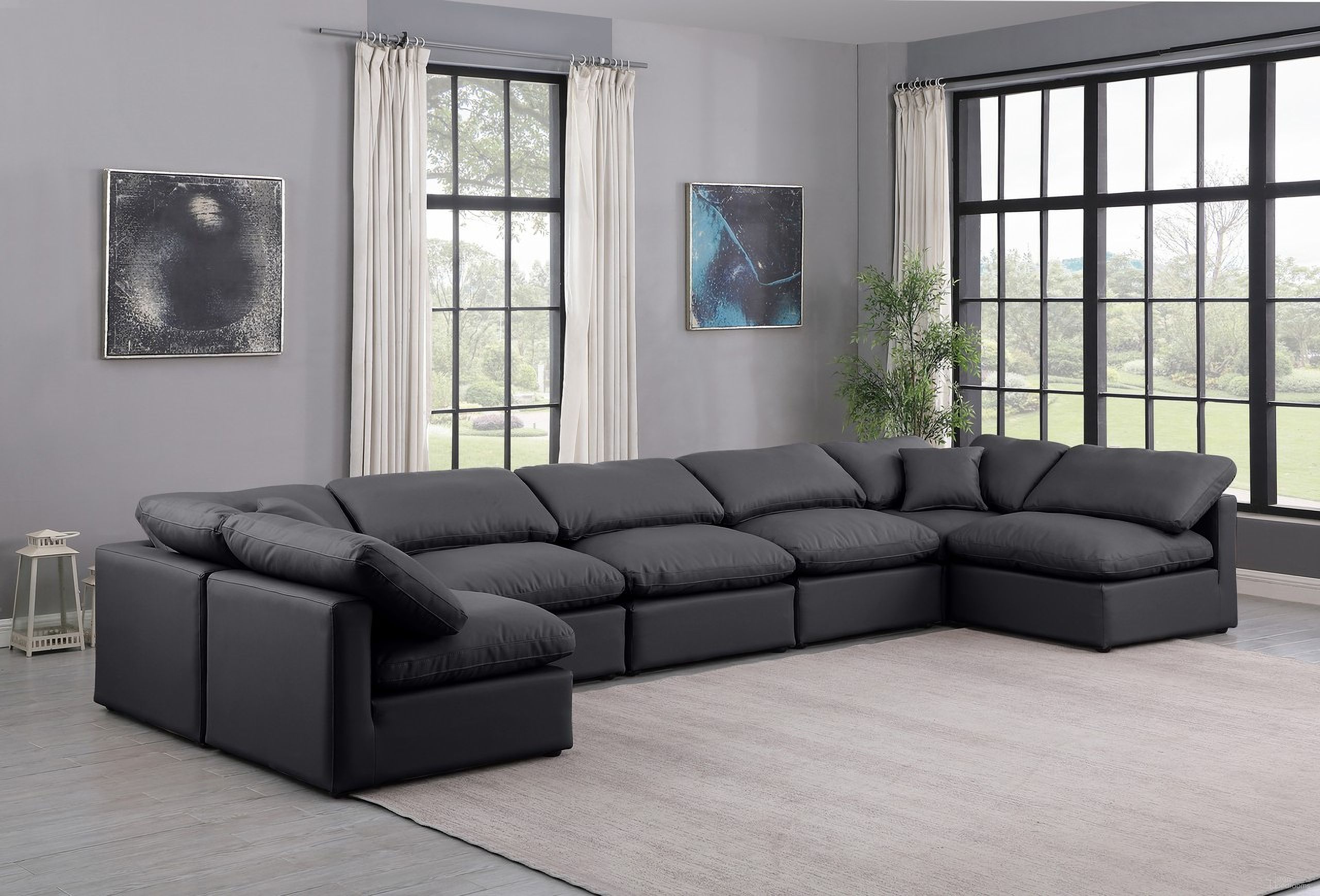 The appearance of Indulge Vegan Leather 7 Piece Modular Sectional In Black designed by Meridian in the modern / contemporary interior design. This black piece of furniture was selected by 1StopBedrooms from Indulge Collection to add a touch of cosiness and style into your home. Sku: 146Black-Armless;146Black-Armless;146Black-Armless;146Black-Armless;146Black-Armless;146Black-Corner;146Black-Corner. Material: Leather.