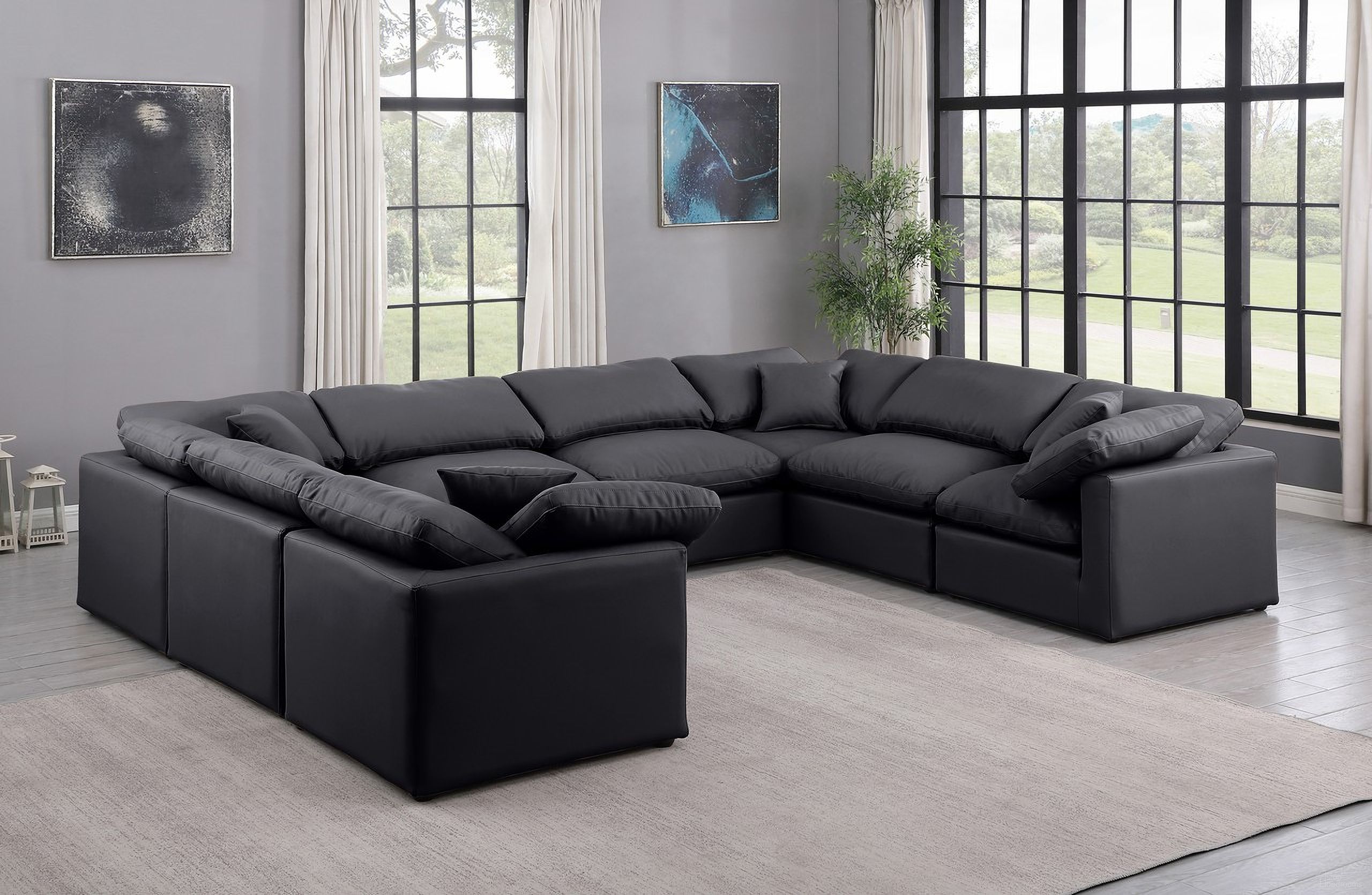 The appearance of Indulge Vegan Leather 8 Piece Modular Sectional In Black designed by Meridian in the modern / contemporary interior design. This black piece of furniture was selected by 1StopBedrooms from Indulge Collection to add a touch of cosiness and style into your home. Sku: 146Black-Armless;146Black-Armless;146Black-Armless;146Black-Armless;146Black-Corner;146Black-Corner;146Black-Corner;146Black-Corner. Material: Leather.