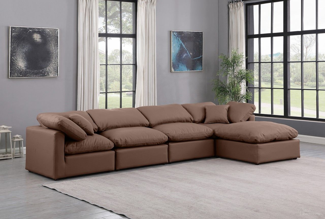 Indulge Vegan Leather 5 Piece Modular Sectional In Brown