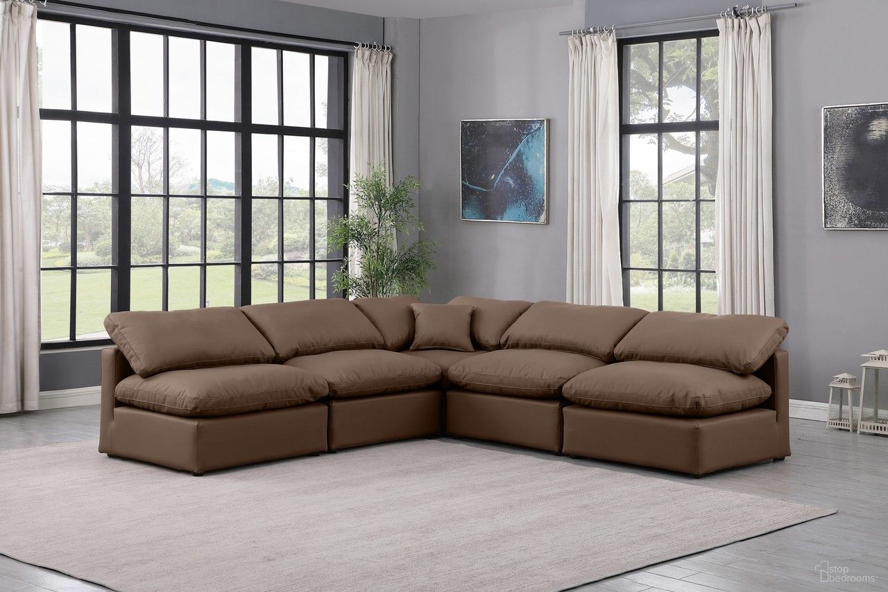 Indulge Vegan Leather 5 Piece Modular Sectional In Brown