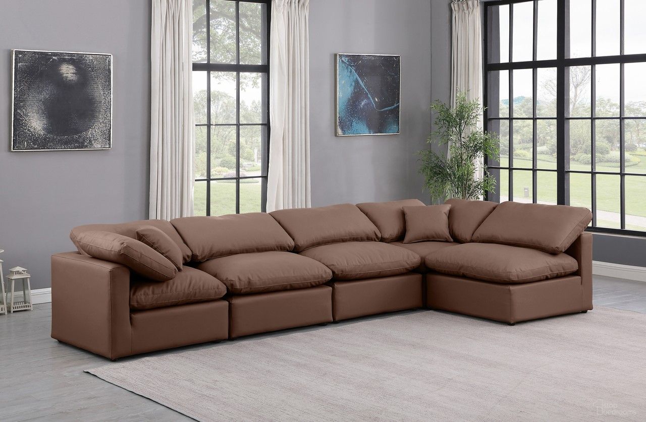 Indulge Vegan Leather 5 Piece Modular Sectional In Brown