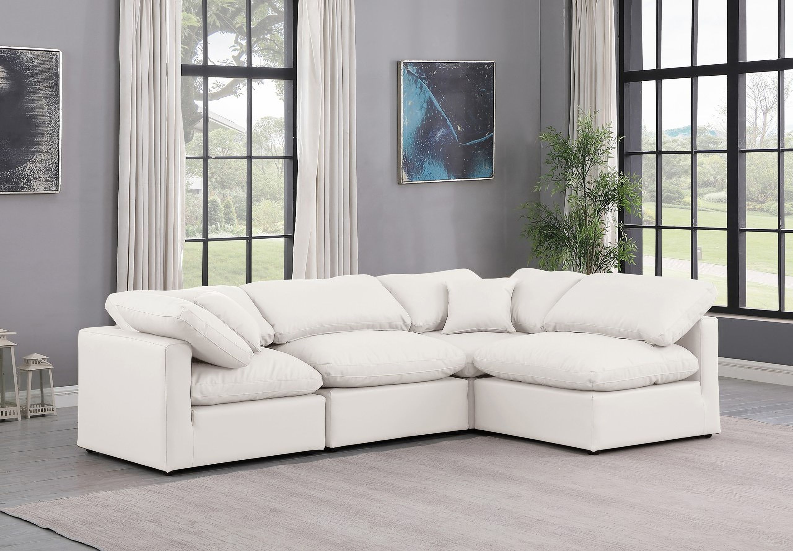 Indulge Vegan Leather 4 Piece Modular Sectional In Cream