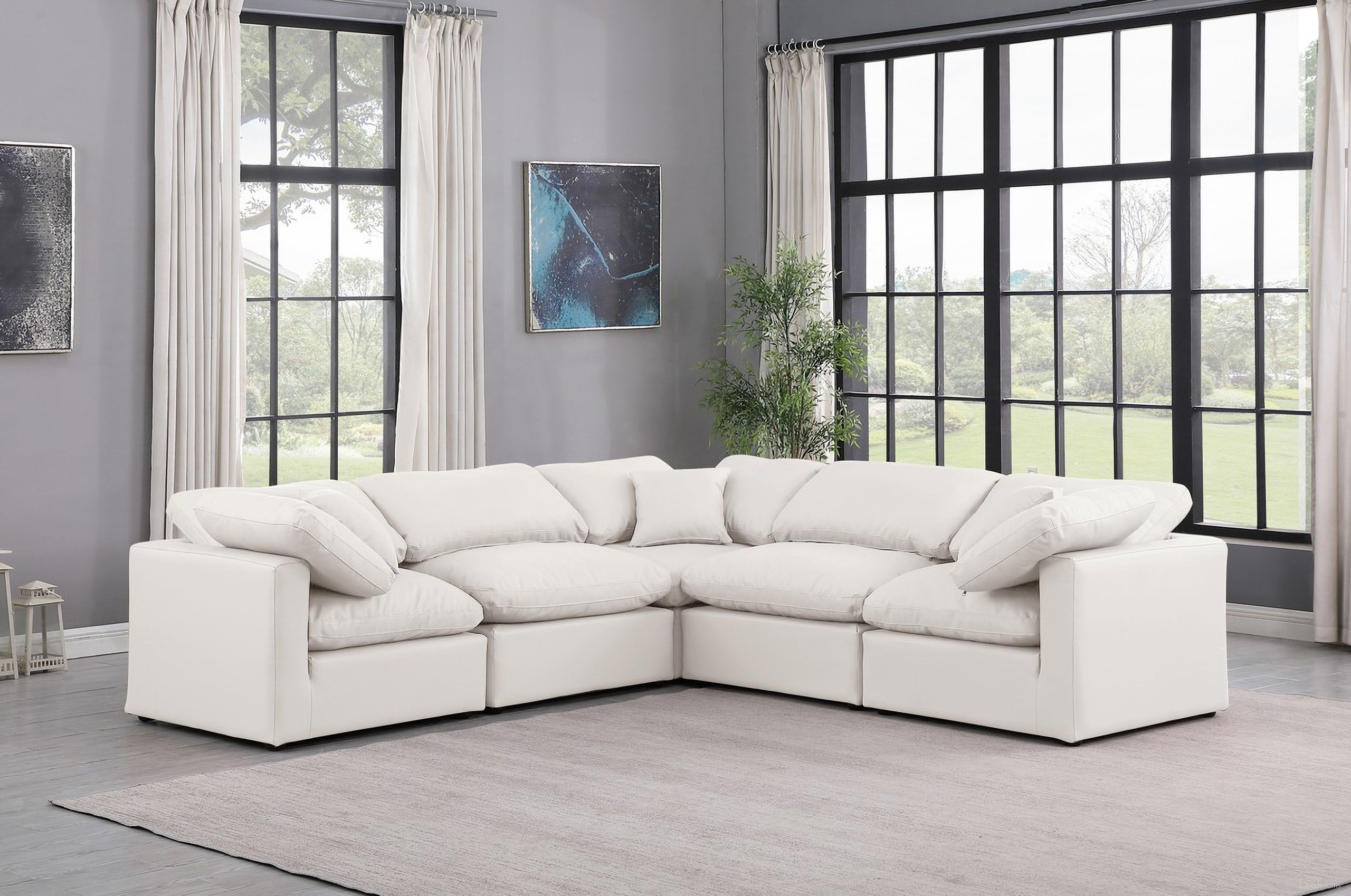 Indulge Vegan Leather 5 Piece Modular Sectional In Cream