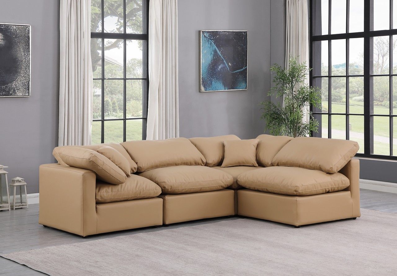 Indulge Vegan Leather 4 Piece Modular Sectional In Tan