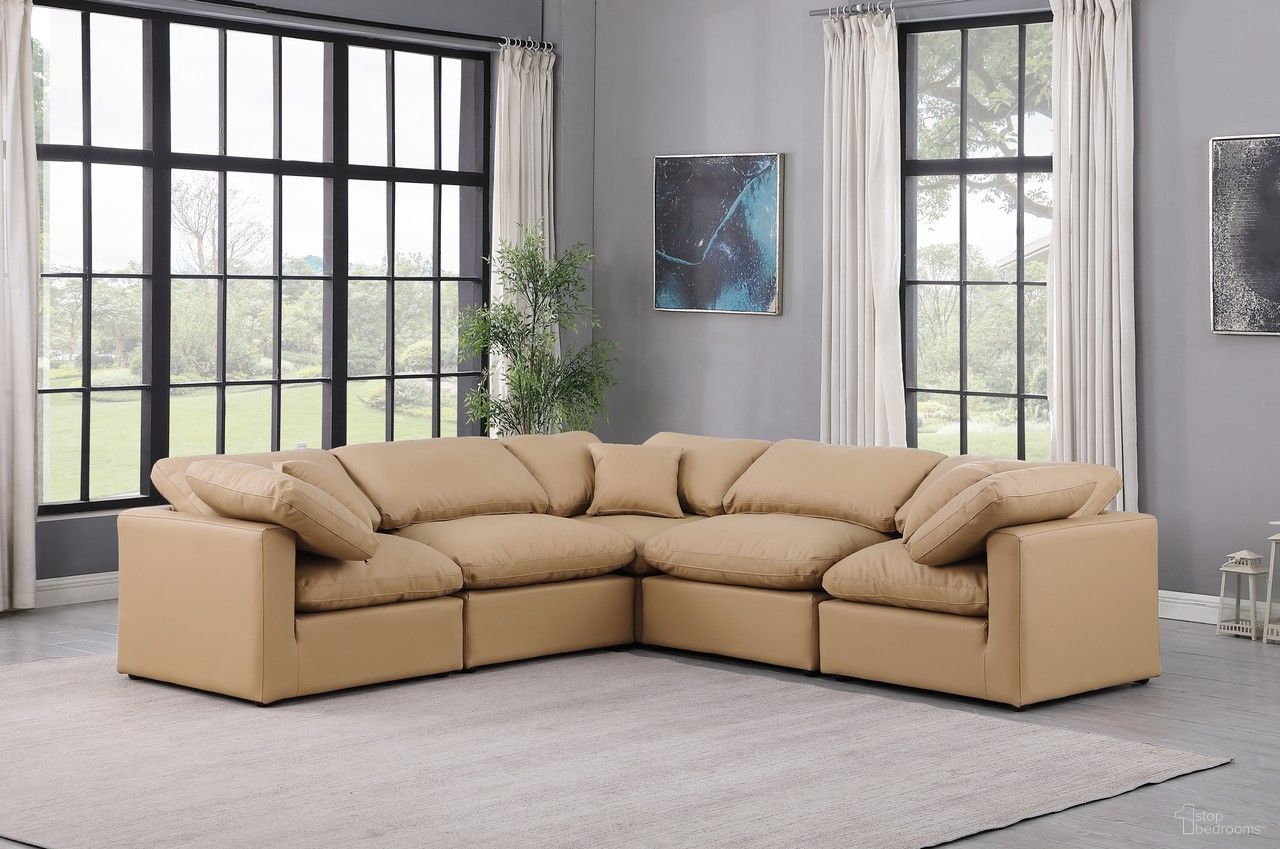 Indulge Vegan Leather 5 Piece Modular Sectional In Tan
