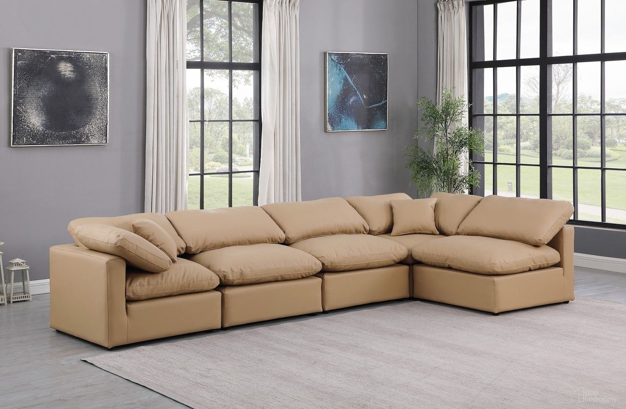 Indulge Vegan Leather 5 Piece Modular Sectional In Tan