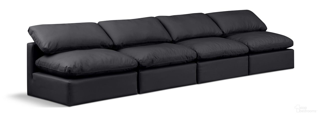 The appearance of Indulge Vegan Leather 4 Piece Modular Sofa In Black designed by Meridian in the modern / contemporary interior design. This black piece of furniture was selected by 1StopBedrooms from Indulge Collection to add a touch of cosiness and style into your home. Sku: 146Black-Armless;146Black-Armless;146Black-Armless;146Black-Armless. Material: Wood.