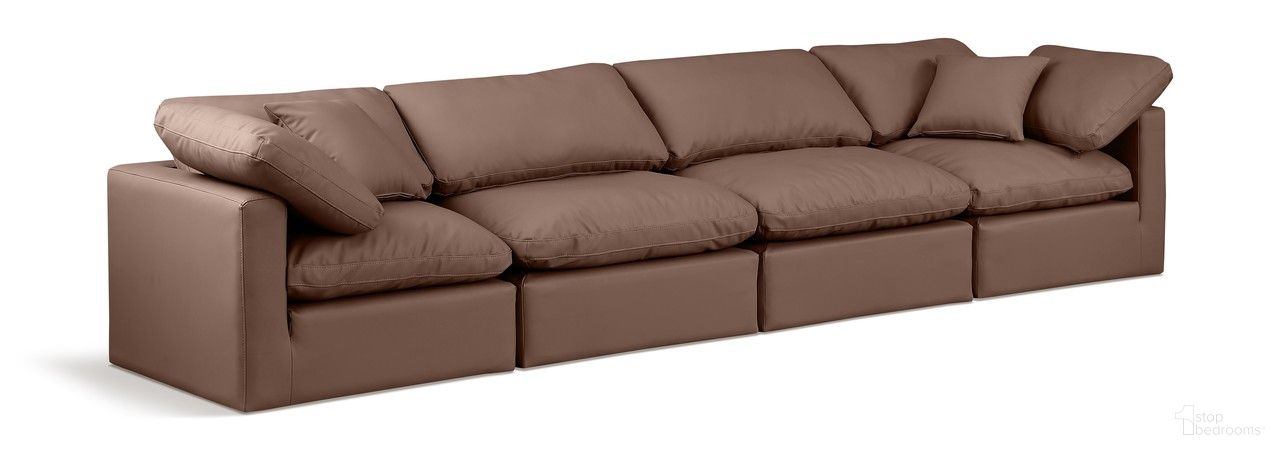 The appearance of Indulge Vegan Leather 4 Piece Modular Sofa In Brown designed by Meridian in the modern / contemporary interior design. This brown piece of furniture was selected by 1StopBedrooms from Indulge Collection to add a touch of cosiness and style into your home. Sku: 146Brown-Armless;146Brown-Armless;146Brown-Corner;146Brown-Corner. Material: Wood.