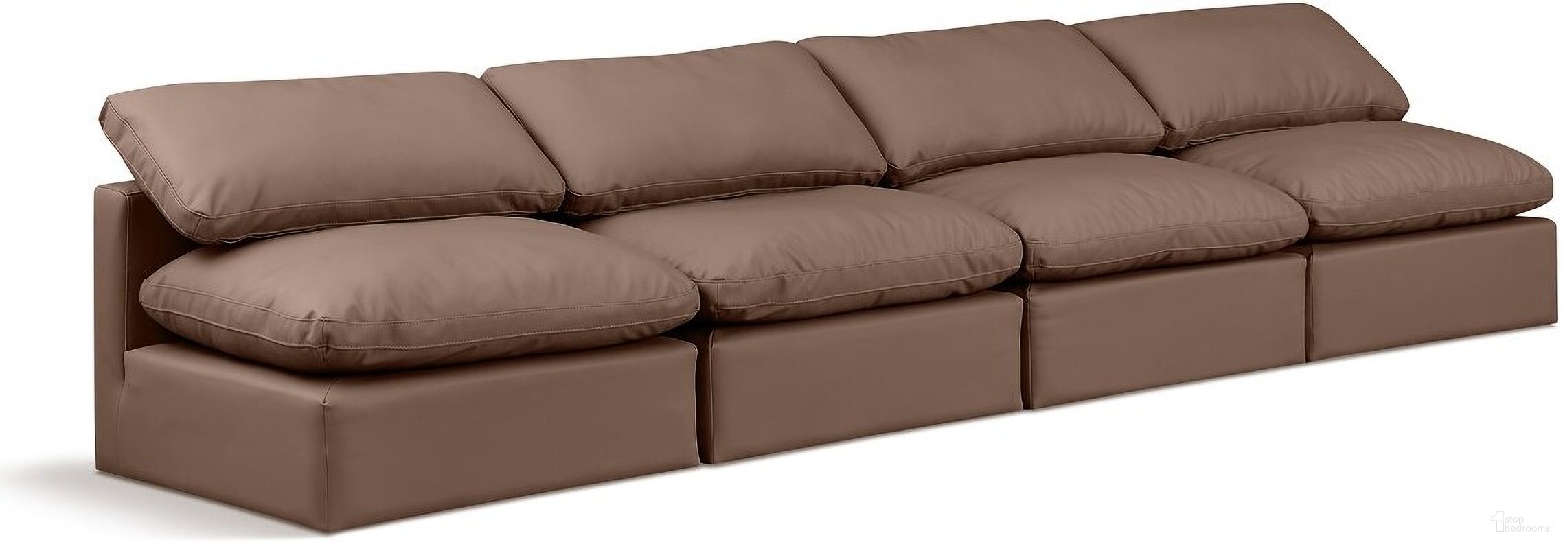 The appearance of Indulge Vegan Leather 4 Piece Modular Sofa In Brown designed by Meridian in the modern / contemporary interior design. This brown piece of furniture was selected by 1StopBedrooms from Indulge Collection to add a touch of cosiness and style into your home. Sku: 146Brown-Armless;146Brown-Armless;146Brown-Armless;146Brown-Armless. Material: Wood.