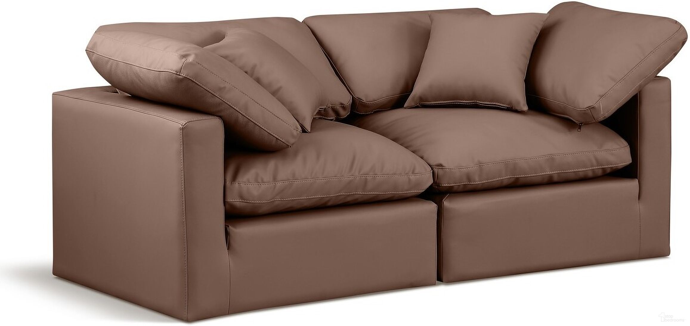 The appearance of Indulge Vegan Leather 2 Piece Modular Sofa In Brown designed by Meridian in the modern / contemporary interior design. This brown piece of furniture was selected by 1StopBedrooms from Indulge Collection to add a touch of cosiness and style into your home. Sku: 146Brown-Corner;146Brown-Corner. Material: Wood.