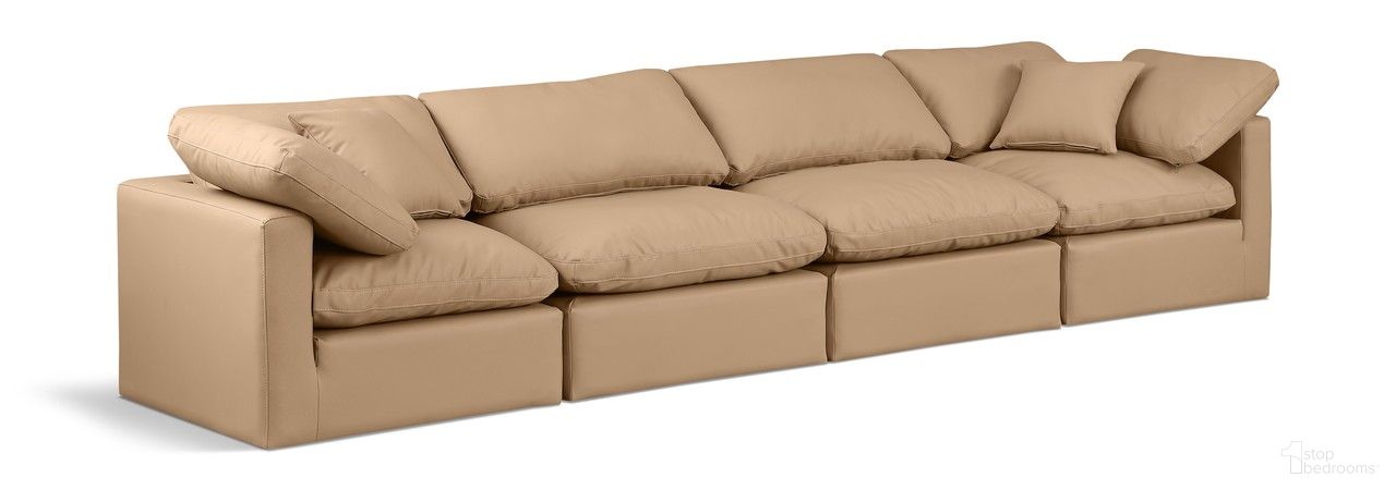 The appearance of Indulge Vegan Leather 4 Piece Modular Sofa In Tan designed by Meridian in the modern / contemporary interior design. This tan piece of furniture was selected by 1StopBedrooms from Indulge Collection to add a touch of cosiness and style into your home. Sku: 146Tan-Armless;146Tan-Armless;146Tan-Corner;146Tan-Corner. Material: Wood.