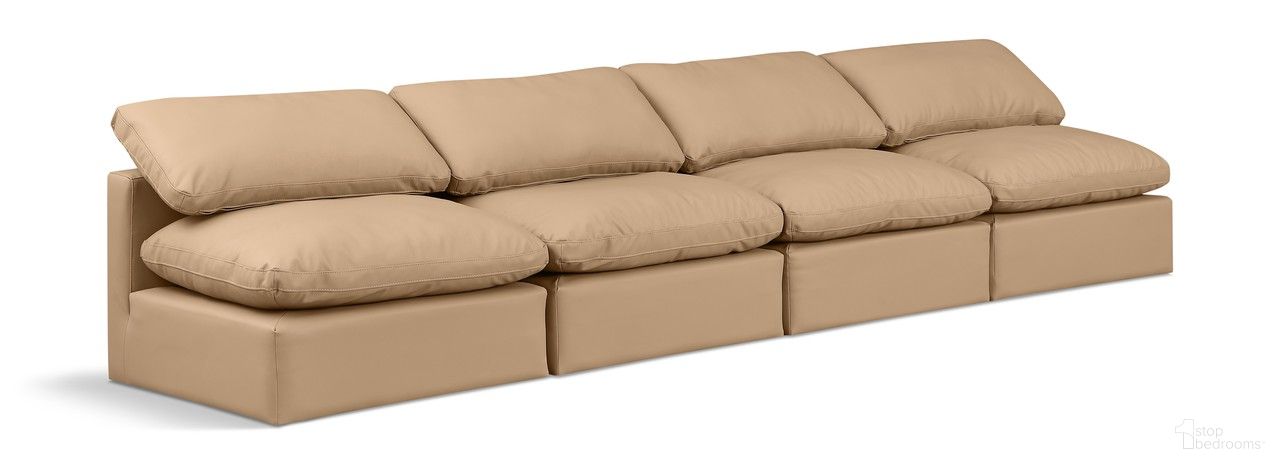 The appearance of Indulge Vegan Leather 4 Piece Modular Sofa In Tan designed by Meridian in the modern / contemporary interior design. This tan piece of furniture was selected by 1StopBedrooms from Indulge Collection to add a touch of cosiness and style into your home. Sku: 146Tan-Armless;146Tan-Armless;146Tan-Armless;146Tan-Armless. Material: Wood.
