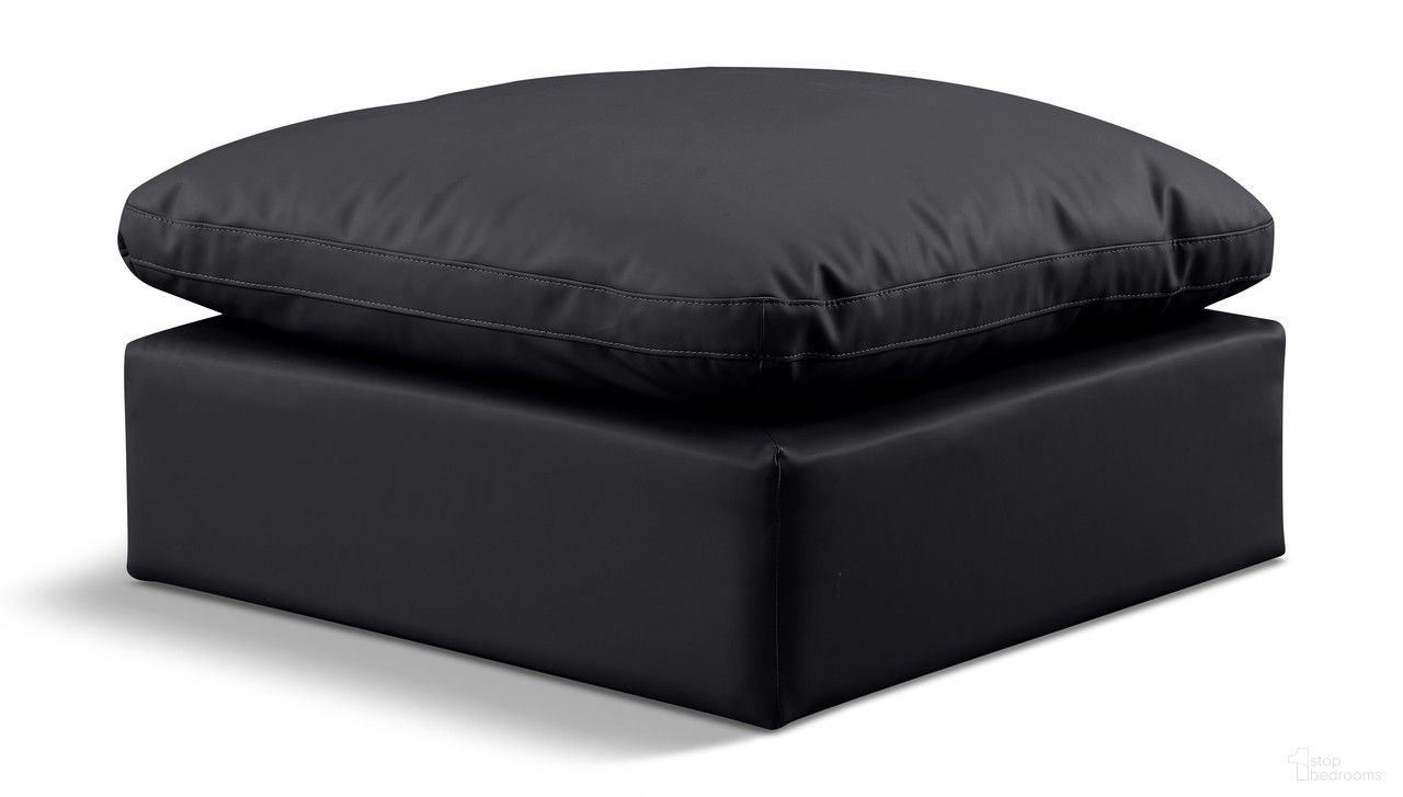 The appearance of Indulge Vegan Leather Ottoman In Black designed by Meridian in the modern / contemporary interior design. This black piece of furniture  was selected by 1StopBedrooms from Indulge Collection to add a touch of cosiness and style into your home. Sku: 146Black-Ott. Material: Leather.