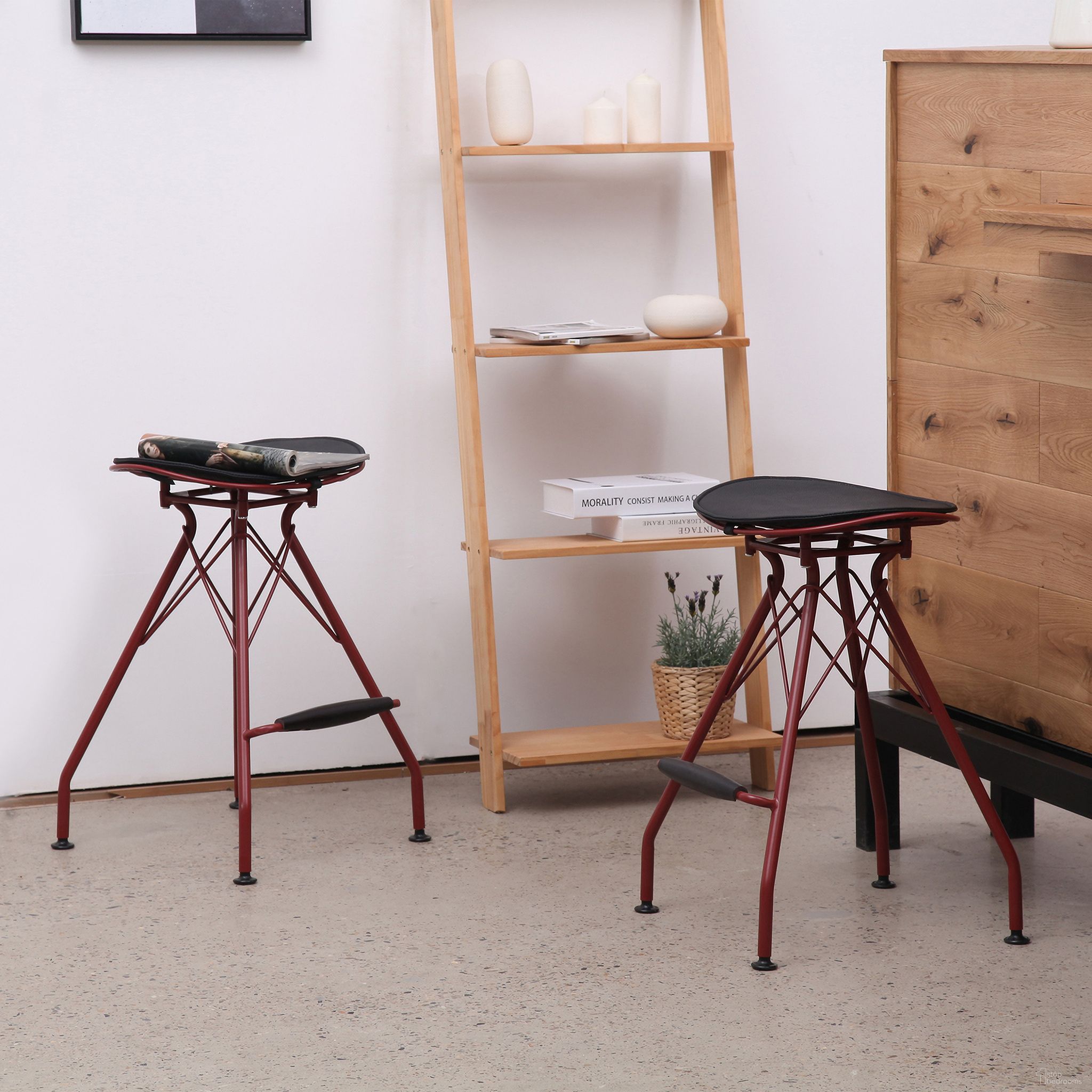 The appearance of Industrial 24 Inch Metal Barstool Set of 2 In Dark Red designed by AC Pacific in the modern / contemporary interior design. This red piece of furniture was selected by 1StopBedrooms from to add a touch of cosiness and style into your home. Sku: ACBS36-24-MDR. Material: Iron.