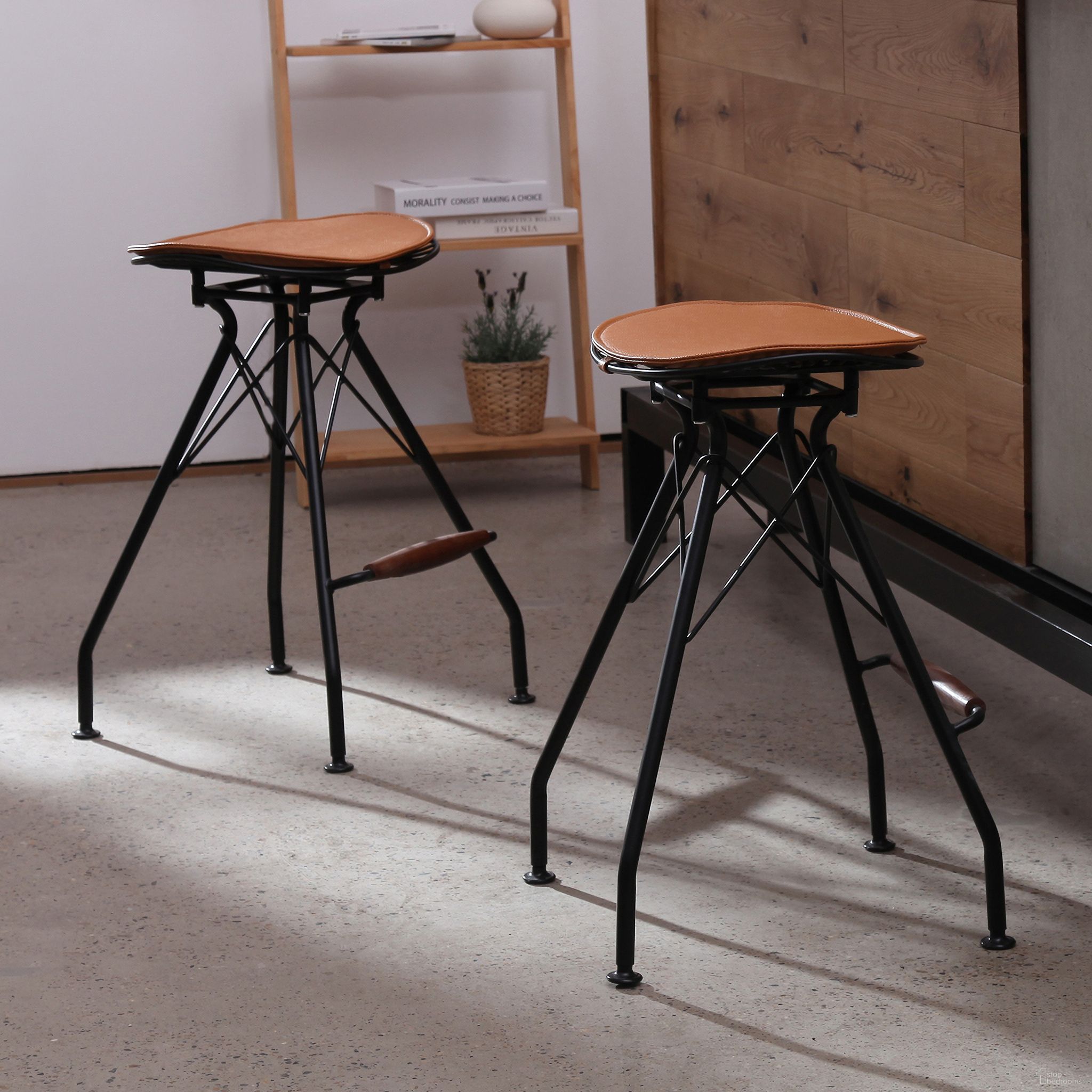 Industrial 24 Inch Metal Barstool Set of 2 In Matte Black