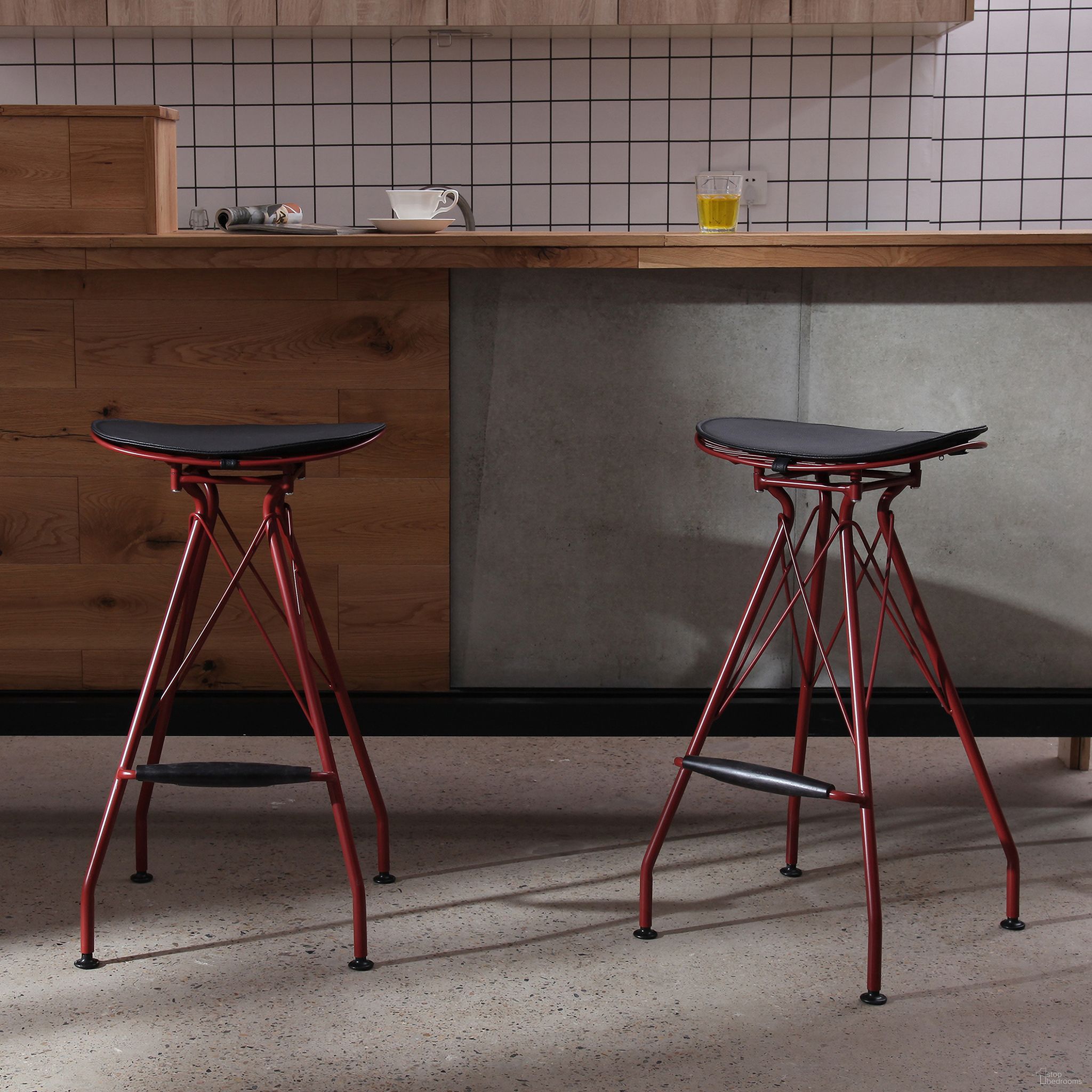 The appearance of Industrial 30 Inch Metal Barstool Set of 2 In Dark Red designed by AC Pacific in the modern / contemporary interior design. This red piece of furniture was selected by 1StopBedrooms from to add a touch of cosiness and style into your home. Sku: ACBS36-29-MDR. Material: Iron.