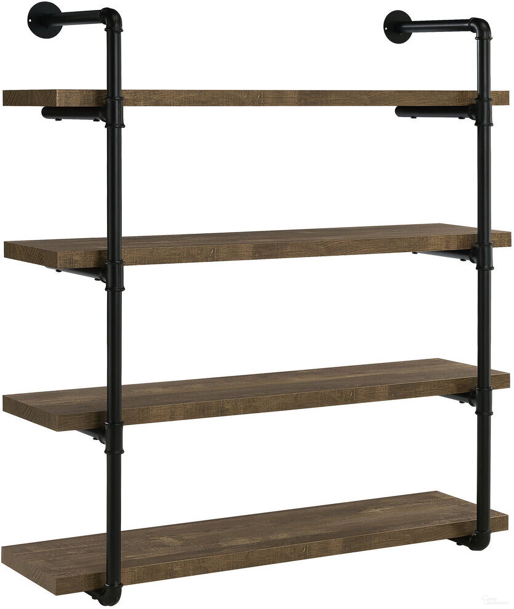 The appearance of Elmcrest 40-inch Wall Shelf Black and Rustic Oak designed by Coaster in the country / farmhouse interior design. This rustic oak piece of furniture  was selected by 1StopBedrooms from Elmcrest Collection to add a touch of cosiness and style into your home. Sku: 804417. Material: Wood.