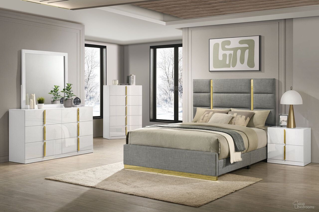 Ines 52-Inch Fabric Upholstered Panel Bedroom Set In Grey