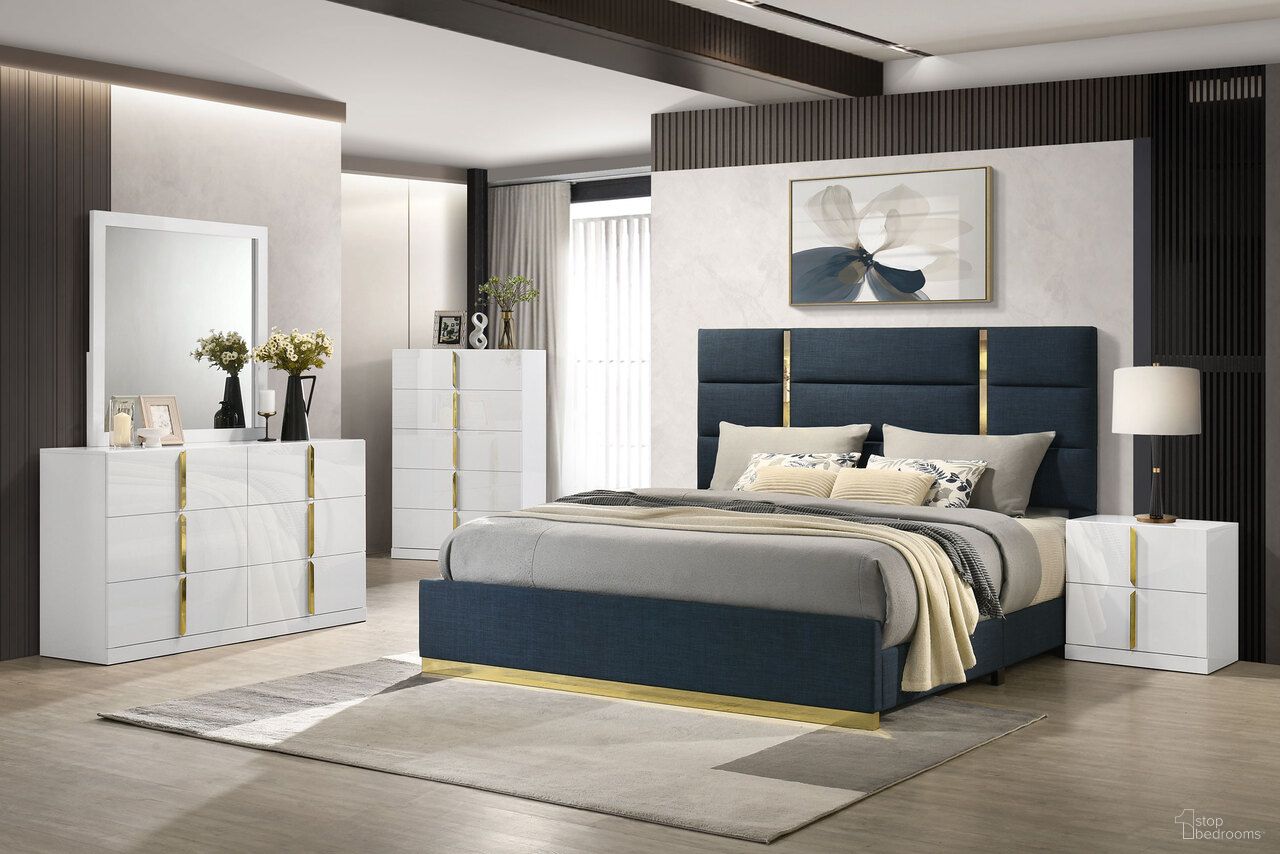 Ines 52-Inch Fabric Upholstered Panel Bedroom Set In Navy
